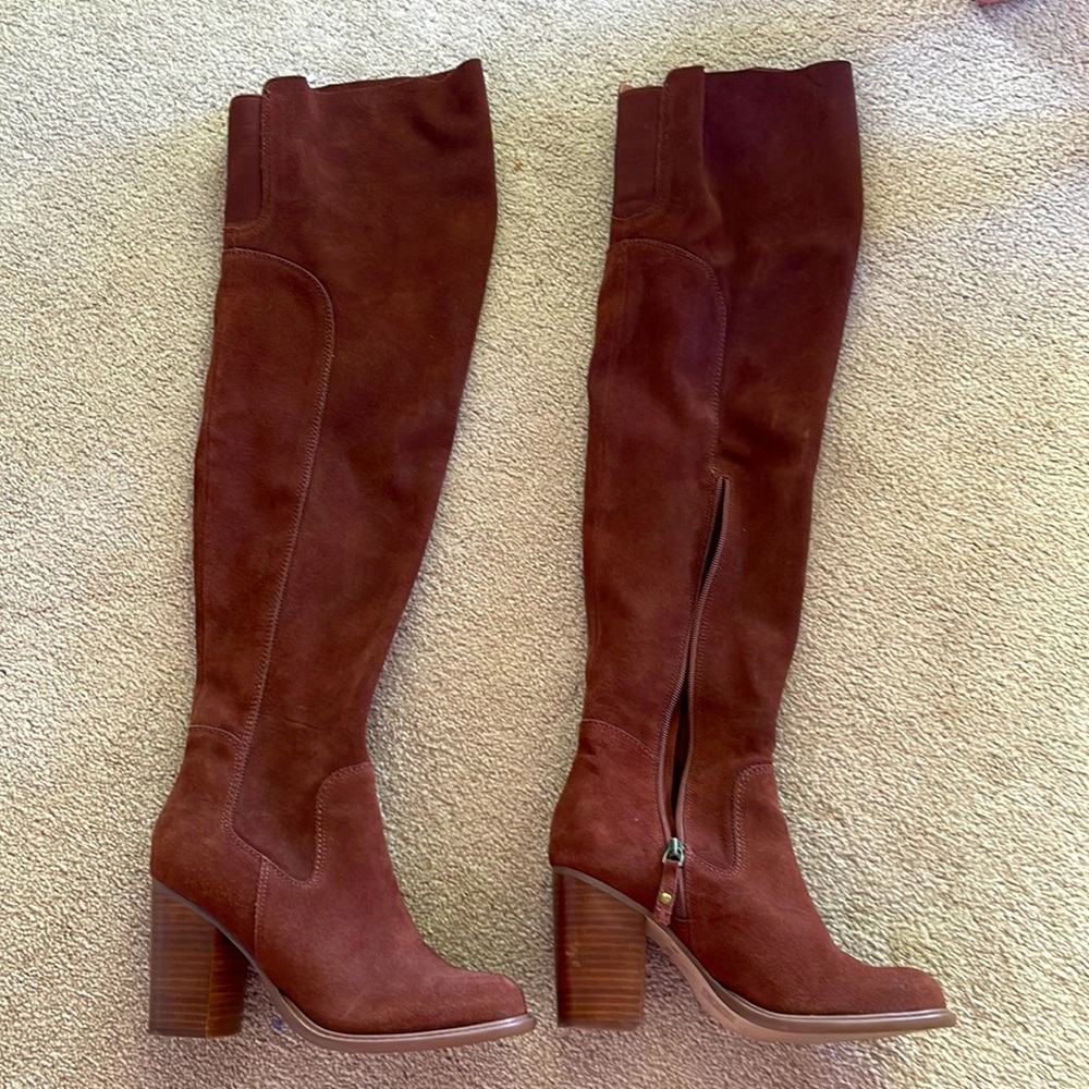 Kelsi Dagger Brown Suede Over-the-Knee Block Heel Boots
